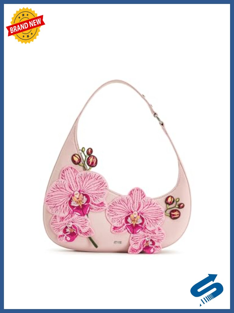 Cotton Shoulder Bag With Zipper Closure, Silver Hardware